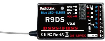 Radiolink R9DS 10 Channels 2.4GHz RC Receiver SBUS/PWM Long Range Control for Transmitter AT9/AT9S/AT9S Pro AT10II/AT10