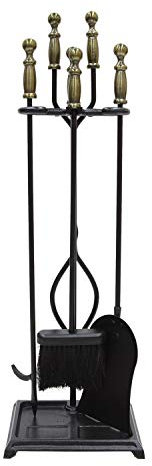 Minuteman International Westminster 5-Piece Fireplace Tool Set, Antique Brass and Black