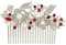 Ever Faith österreichischen Kristall Künstliche Perle Blume Braut Haarkamm Haarschmuck - rot-20-Zähne-Silber-Ton