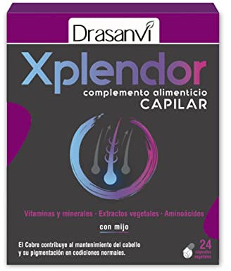 XPLENDOR Capilar con 13 Vitaminas, 4 Minerales, Aminoácidos y Extractos Vegetales | Para el Cabello y su Pigmentación | Con Mijo, rico en Nutrientes y MicroNutrientes |24 Cápsulas = 24 Días