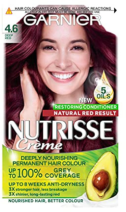 Garnier Nutrisse Permanent Hair Dye, Natural-looking, hair colour result, For All Hair Types, 4.6 Deep Red