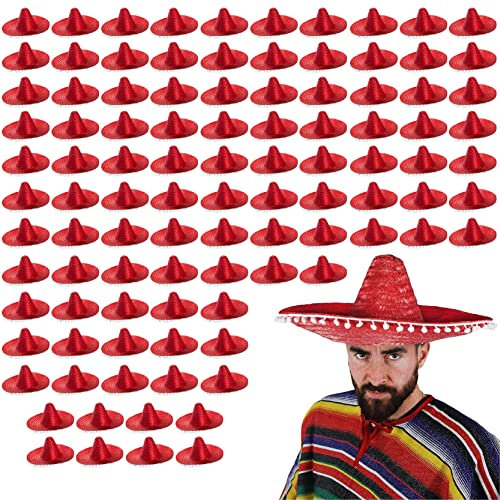 I LOVE FANCY DRESS LTD SOMBRERO ROJO CON PONPONS BLANCOS PARA ADULTOS PERFECTO PARA FIESTAS TEMATICAS O 5 DE MAYO (6 UNIDAD)