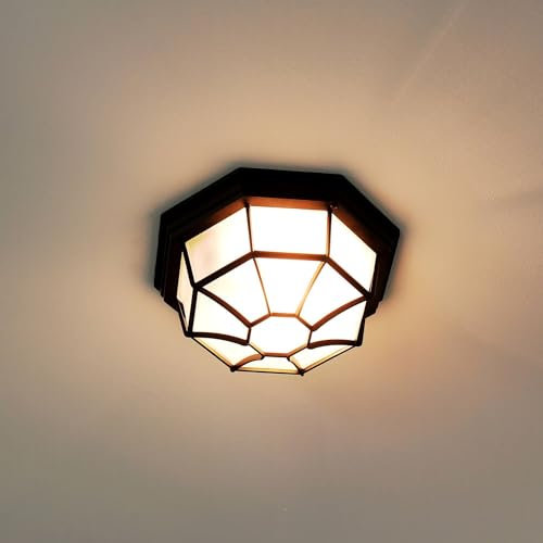 Licht-Erlebnisse Deckenleuchte Glas Aluminium Schwarz IP44 Garten Terrasse B:27 cm E27 blendarm Rustikal Maritime Outdoor Deckenlampe Balkon MILANO