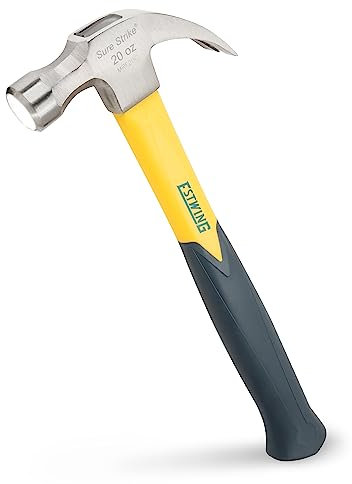 Estwing MRF20C 20oz Curve Claw Hammer with Jacketed Fiberglass Handle,Silver