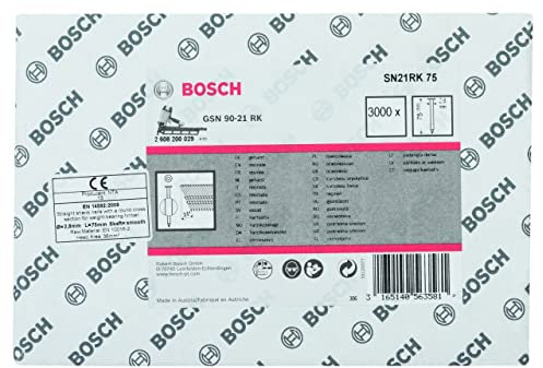 Bosch Professional 4000x Rundkopf-Streifennägel 21° SN21RK 75 (2.8 mm, 75 mm, gehartzt, blank, glatt, Zubehör für Nagelpistolen, Druckluftnagler)