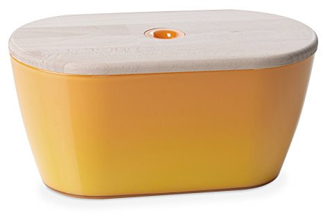 Omada Design breadbox or Container for Bread, 13.38 x 7.48 x 6.69 inch with 211.17 fl oz Capacity and lid for Cutting Board, Suitable for Preserving The Freshness of Food and Space-Saving, Woody Line