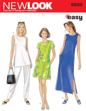 New Look Sewing Pattern 6602: Misses Dresses, Size A, Cotton, A (S-M-L-XL-XXL)