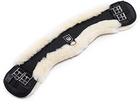 CHRIST Lammfell MONDGURT Sattelgurt von Werner Horse – anatomischer Dressurgurt (Kurzgurt) mit konkaver Sichelform, Lammfellgurt in schwarz-Natur, Länge: 75 cm