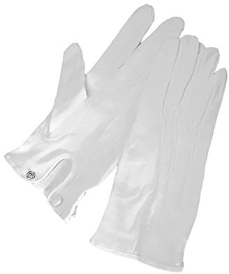 Kostuem24 Baumwoll-Handschuhe weiß mit Druckknopf und Biesen, M (Damen)
