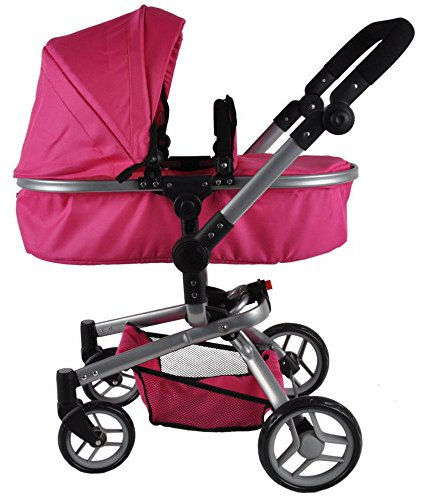 Bandits & Angels Puppenwagen Pink Pink Angel 2in1 ab 3 Jahren – Puppenwagen – Für Mädchen – Verstellbare Schiebestange 48-81 cm – Komplett zusammenklappbar – Mit Einkaufskorb