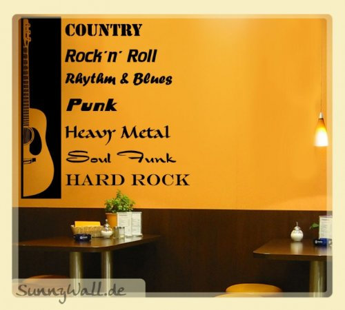 Wandtattoo Gitarre Country Rock Heavy Metal Punk - Soul Funk... Farbe: Schwarz