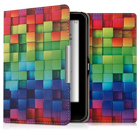 kwmobile Klapphülle kompatibel mit Tolino Vision 1/2 / 3/4 HD Hülle - eReader Case - Regenbogen Würfel Mehrfarbig Grün Blau