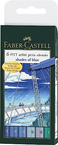 Faber-Castell 167164 - Tuschestift Pitt Artist, Stärke B, 6-er Packung, blau