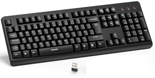 TECKNET Wireless Keyboard, 2.4G Cordless Ergonomic Keyboard, Silent Keyboard with USB Receiver, for PC, Laptop, Mac and Windows, QWERTY UK Full Size Layout