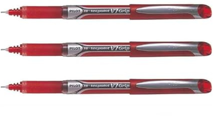 Pilot Hi-tecpoint V7 Grip Roller Ball Pens - Red Ink - Set of 3 - Supplied Loose