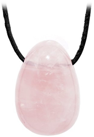 Kaltner Präsente Edelstein Halskette mit Anhänger/Rosenquarz/Lederband mit gebohrtem Trommelstein Tropfen Anhänger/Hochwertiger Edelsteinanhänger/Lederkette