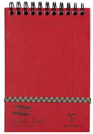 Clairefontaine - Ref 3106Z - Europa Midi Wirebound Pad (200 Pages) - 10.2 x 15.2cm in Size, 90gsm Brushed Vellum, Lined Rulings, Premium Pressboard Cover - Red