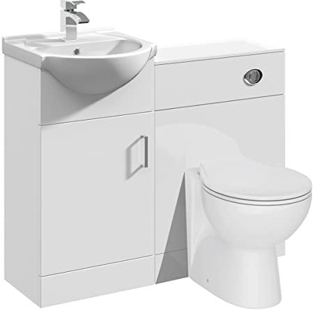 VeeBath Linx 1050 Vanity Unit Furniture Set, Wash Basin Bathroom Sink, WC, Toilet Pan, Soft Close, Quick Release Toilet Seat with Concealed Cistern-White (Flat Pack)