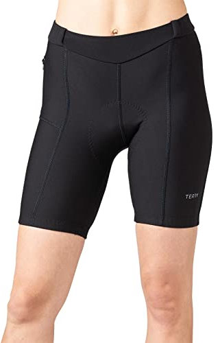Terry Femmes Touring Cyclisme Short/Regular – Short de Vélo Femme Rembourré Vélo Compression Sous-vêtements Pantalon Elastique Respirant Montagne – Noir – Grand