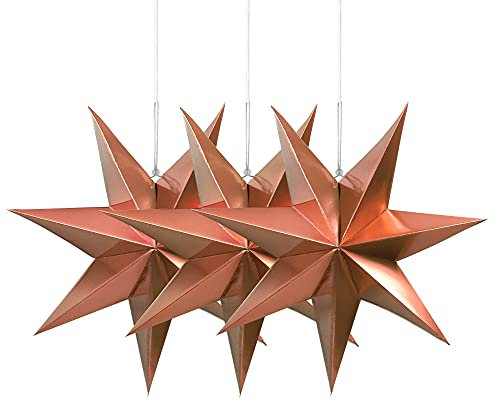 Frau WunderVoll® Faltsterne Rosegold 3 Stück Durchmesser 25 cm, 7 Zacken geschlossene Oberfläche Feste Pappe, Weihnachten,Advent,Fenster Dekoration,Weihnachtsbaum,