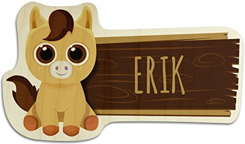 printplanet Türschild aus Holz mit Namen Erik - Motiv Pferd - Namensschild, Holzschild, Kinderzimmer-Schild
