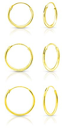 DTPsilver® 3 Paare Kleine/Mittelgroße Creolen Ohrringe 925 Sterling Silber, Gelb Vergoldet oder Rosen-Gold überzogen - Dicke 1.5 mm - Mischen Größe - Außendurchmesser: 12, 14, 16, 18, 20 mm