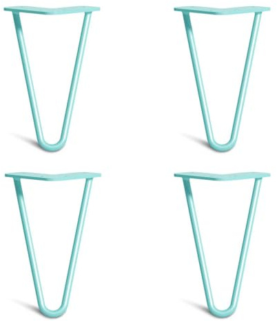The Hairpin Leg Co. 4X Haarnadel-Tischbeine: Doppel-Schweiß Stahl, Schrauben, Anleitung, Schutzfüße. Klassischer 10mm 2 Stangen Stil. 20cm Teal