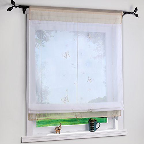 Yujiao Mao Bändchenrollo mit Besticke Schmetterlinge Transparent Raffgardinen Raffrollo Sand BxH 100x140cm