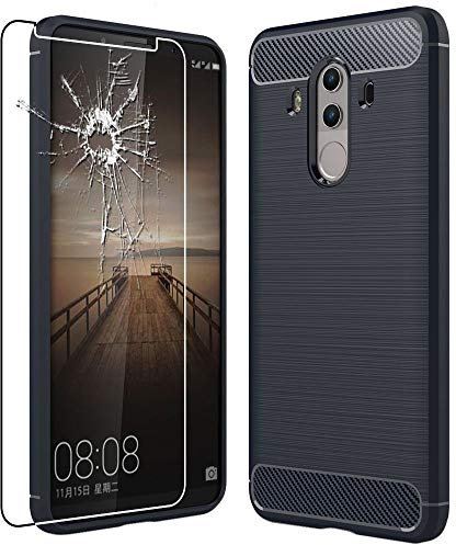 ebestStar - Funda para Huawei Mate 10 Pro 2017, Carcasa Capa Protectora Carbono TPU, Antigolpes, Azul Oscuro + Cristal Templado