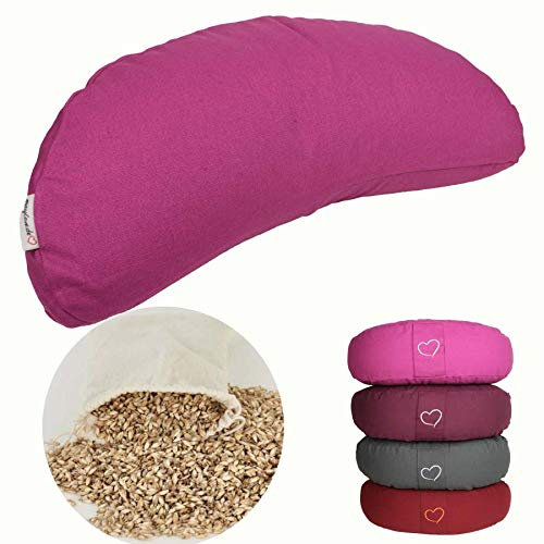 maylow Yoga mit Herz® Hochwertiges Yogakissen  Shivaya  Halbmond Bezug waschbar Innenkissen gefüllt mit Buchweizenspelzen (magenta)