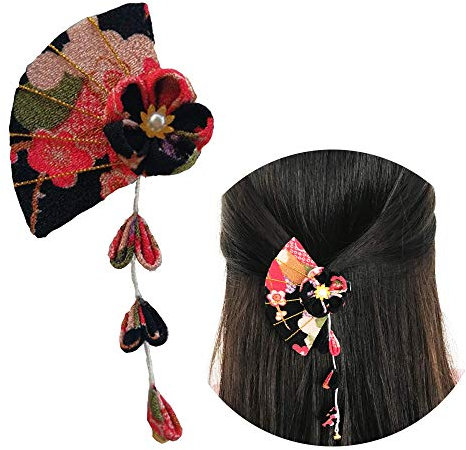 Schneespitze Haar Clips,Quaste Anhänger Haarspange Haarklammer Haar Accessoires,Hairpin Hair Stick Vintage,Kostüm Kimono Bademantel Zubehör Stoff Blume Haarnadel