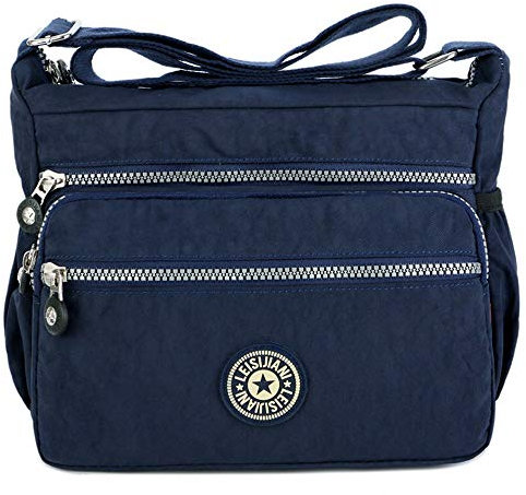 MINGZE Nylon Handtasche, Umhängetasche Damen Sportliche Schultertasche Wasserdicht (Blau)