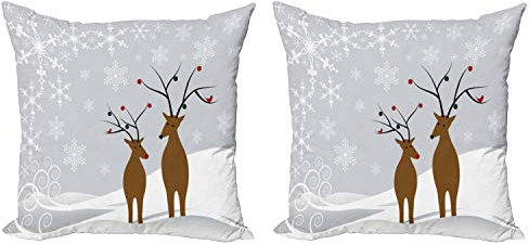 ABAKUHAUS Weihnachten Kissenbezug Set (2Stück), Rentiere Noel, doppelseitiges Digitaldruckdekor mit Reißverschluss, 40 cm, Brown Pale Grau Weiß