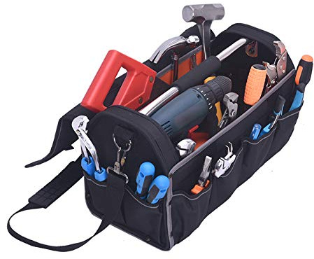 MEIJIA Open Top Electricians Tool Bag - Stiff Frame Tote Tool Box (With Cover)