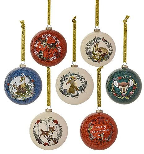 Widdop Disney Bambi & Enchanted Forest Friends Set mit 7 Glitzer-Weihnachtsbaumkugeln