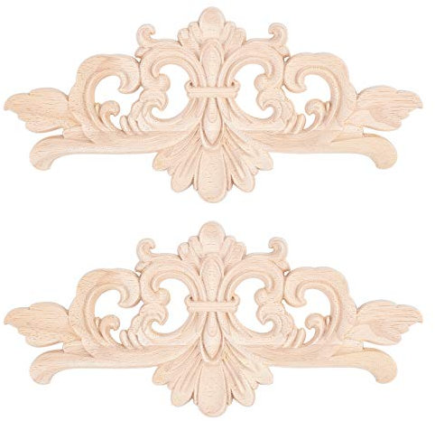 SUPERFINDINGS 2pcs Dekorative Gummi Holz Geschnitzte Onlay Applique Blumen Aufkleber Unbemalte Applique Möbel Ecken Home Door Decor 8.66x3.94x0.32 Zoll
