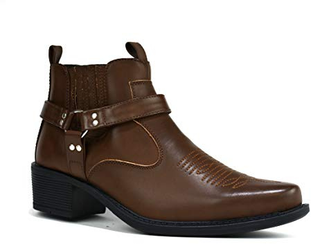 Men’s Cowboy – Black Leather Harness Ankle Boots for Men – Western Biker Motorcycle Riding Shoes – Stylish Horse Riding & Casual Footwear UK