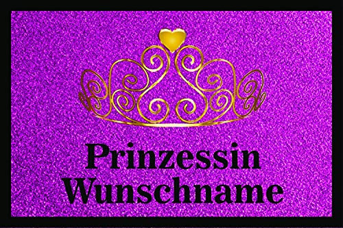 Generisch Geschenke-Macher Krone Prinzessin auf pinkem Hintergrund Fussmatte mit Wunschname (40 x 60 cm)