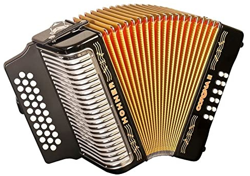 Diatonische Knöpfe. Hohner Akkordeon mit diatonischen Knöpfen, Corina II GCF, Schwarz LACQUERED.