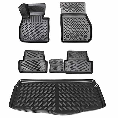 ELMASLINE 3D Gummimatten & Kofferraumwanne Set für VW Polo ab 2017 (unterer Ladeboden)| Antirutsch mit hohem 5cm Rand