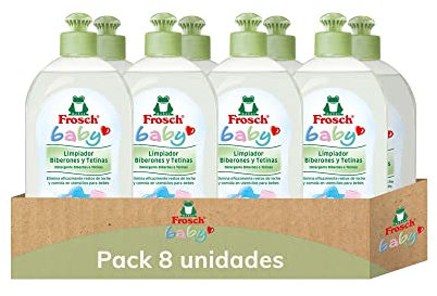 Frosch Baby - Limpiador de Biberones y Tetinas, Elimina Restos de Leche y Comida, Producto Hipoalergénico y Ecológico - Pack de 8 Unidades x 500 ml