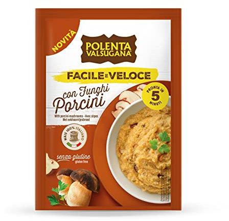 Valsugana, Polenta con Funghi, Facile e Veloce, Confezione da 80g, Preparato per Polenta Rapida, Pronta in 5 Minuti, Senza Glutine