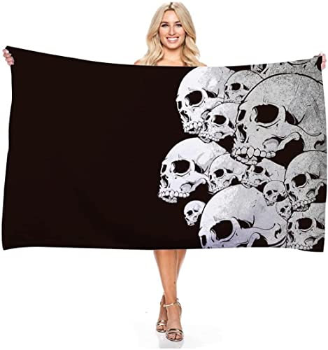 JXSMYT Strandtuch Kinder Jungen,Skull Strandtuch-Totenkopf -Strandtuch Totenkopf Schwarz,Skull Stranddecke,Mikrofaser-Handtuch (A01,100x200cm)