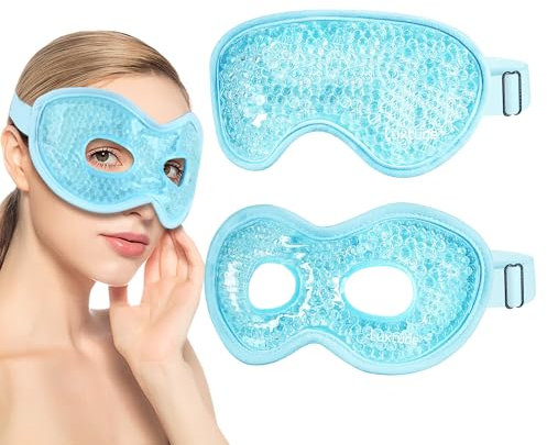 Luxtude 2PCS Reusable Cooling Eye Masks, Hot & Cold Eye Mask Ice Pack, Frozen Cold Eye Compress for Puffiness/Dark Circles/Headaches/Migraines/Eye Bags/Stress Relief (Blue)