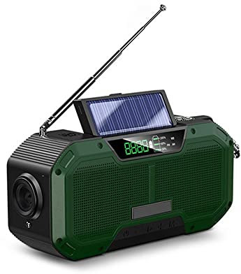 Radio Solaire à Manivelle, Radio Portable Am/Fm 5000 Mah Rechargeable Power Bank Dynamo à Manivelle, Équipement de Survie D'Urgence Étanche Ipx5 avec Lampe de Poche Alarme Sos Pour Camping en Plein A