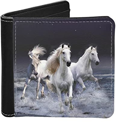 SCRAWLGOD Portefeuille à deux volets en cuir pour homme avec porte-cartes de crédit et pince à billets pour adolescents et garçons, Cheval courant., Minimaliste