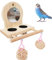 Joyeee Vogelspiegel für Käfig, 2 Stück Edelstahl-Vogelfutter- und Bewässerungszubehör, Vogelstange und Vogeltrainingsspielzeug, kleine Rattan-Bälle für Wellensittiche, Sittiche, Lovebirds