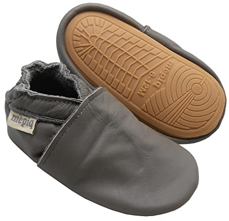 mepiq Krabbelschuhe Baby Lauflernschuhe lederpatschen Jungen Mädchen Weicher Leder Kleinkind rutschfeste Lederschuhe Grau 12-18 Monate