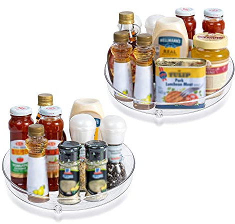 Lazy Susan Turntable, 2 Pack 9IN/23.5CM Fridge Organisers Storage, 60°Rotating Cupboard Organizers, Clean Spice Rack for Kitchen Cabinet Table Pantry
