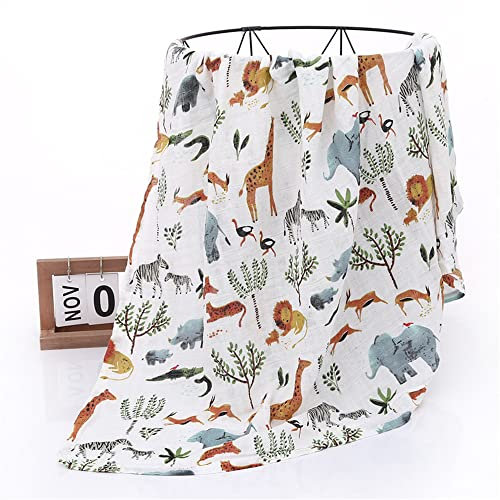 Chickwin Musselin Babydecke Baumwolle Kuscheldecke, Tierdruck Bequem Weich 2 lagig Musselin Tuch Decke für Junge Mädchen Neugeborene, Wickeldecke, Badetuch, Kinderdecke (Tierpark,120x110cm)
